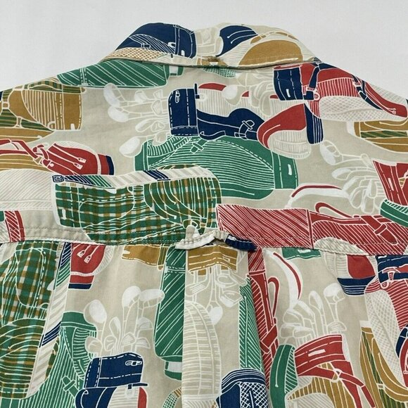 Creek Wood USA Button Shirt Golf Club Men Size M Golfer Retro Pattern Colorful - Picture 10 of 12